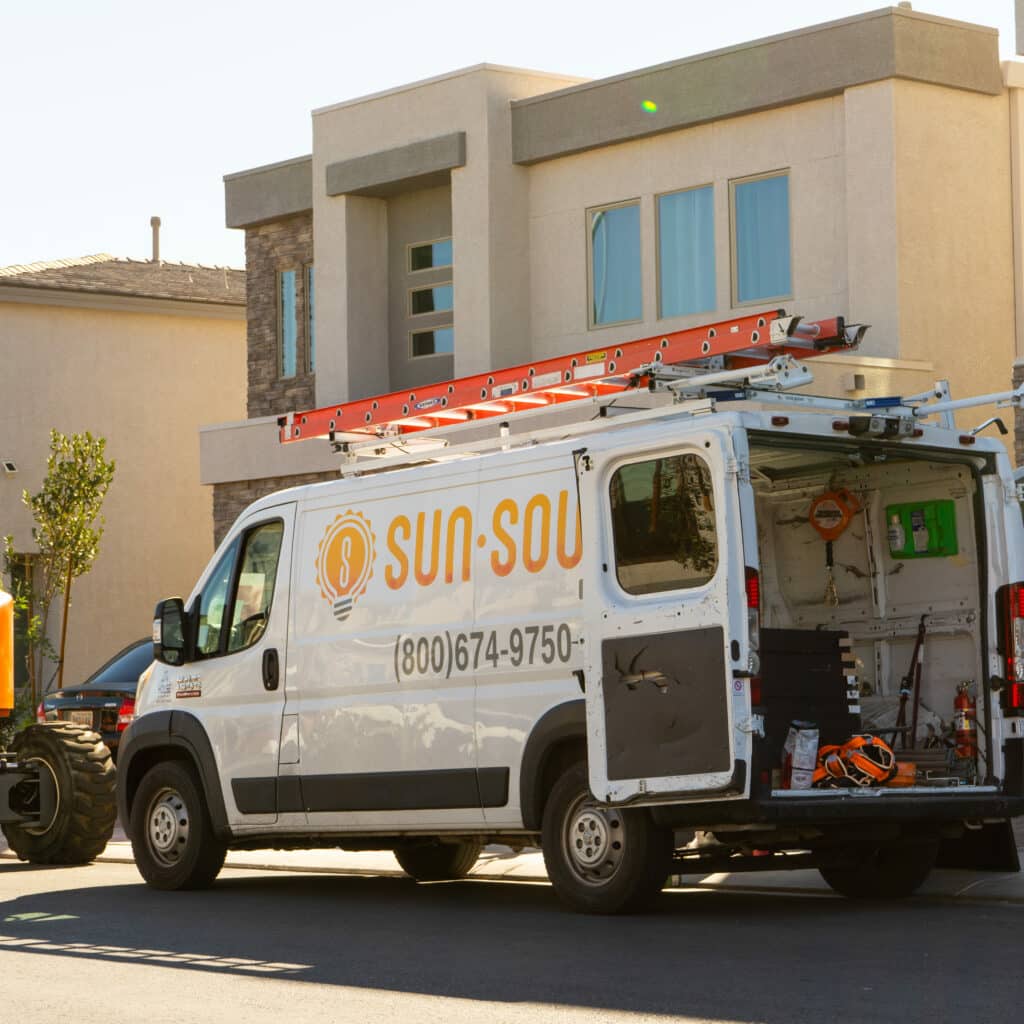 sun source energy truck in front of a home to install solar power