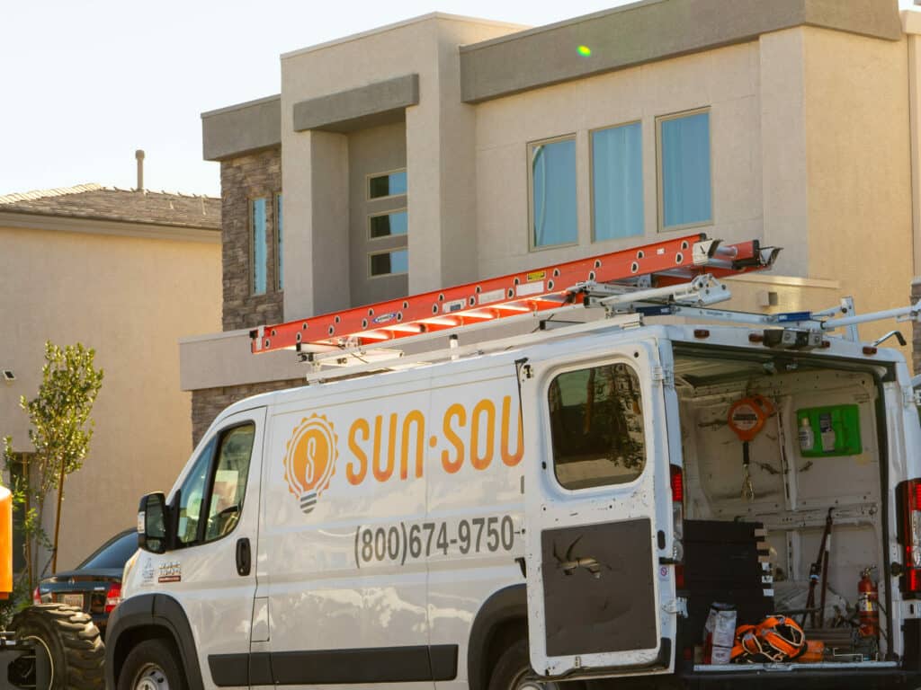 sun source energy truck in front of a home to install solar power