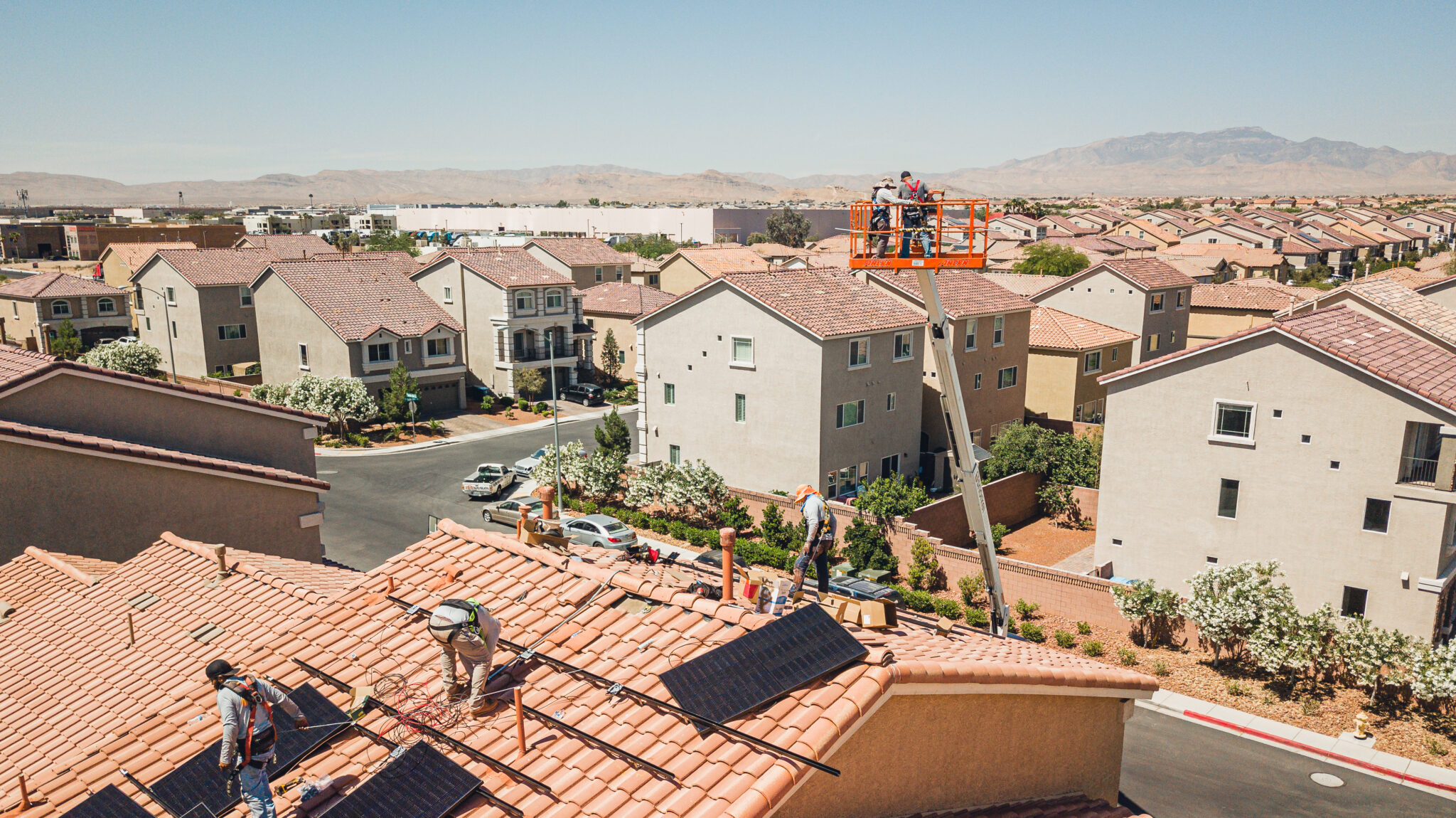 Solar panels being installed on a roof in Las Vegas