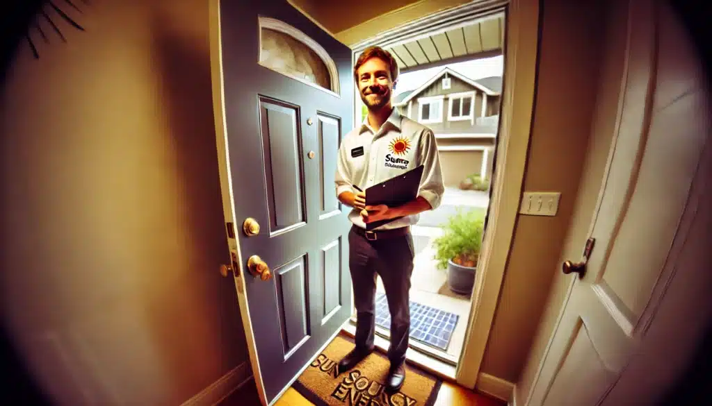 Sun Source Energy solar consultant standing in a front door.