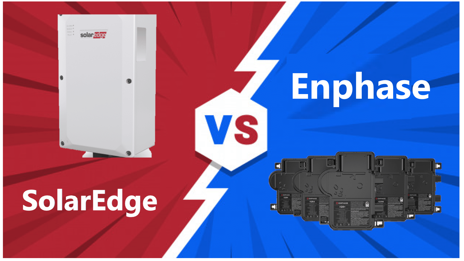 A SolarEdge inverter on the left, an Enphase microinverter on the right and "VS" in the middle.