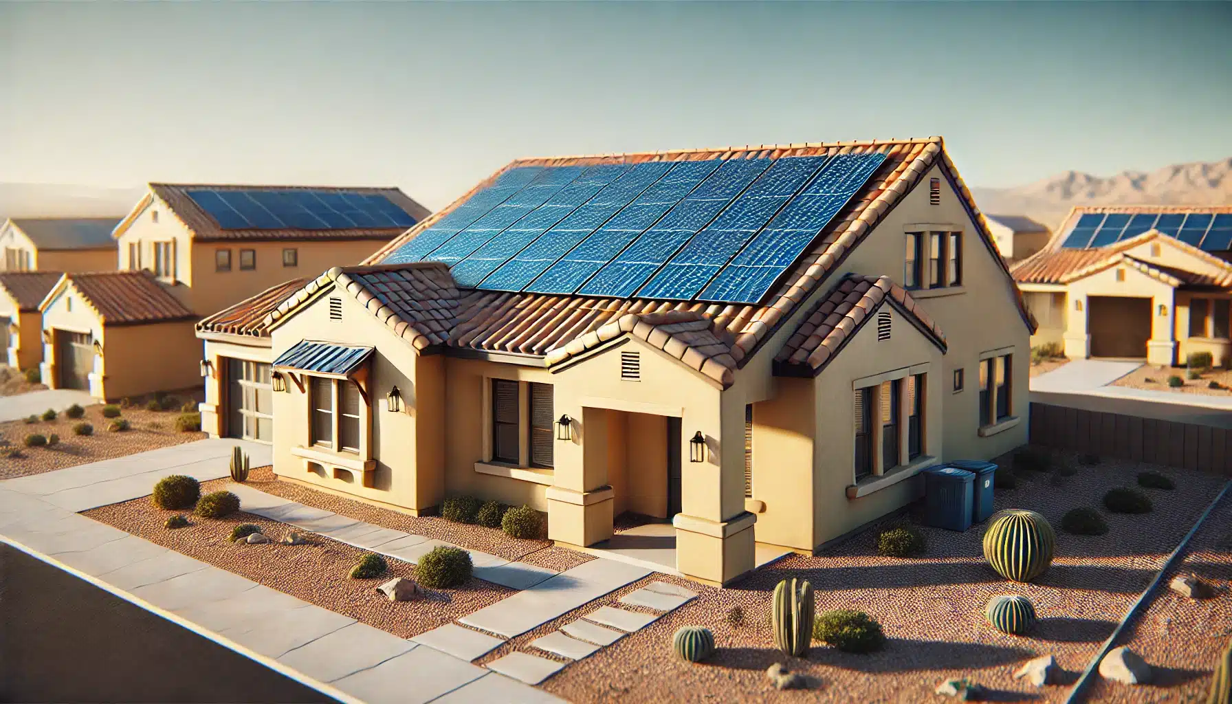 An older home in Las Vegas with solar panels on the roof.